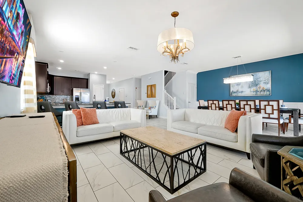 Open-concept living room in an Haines City vacation home